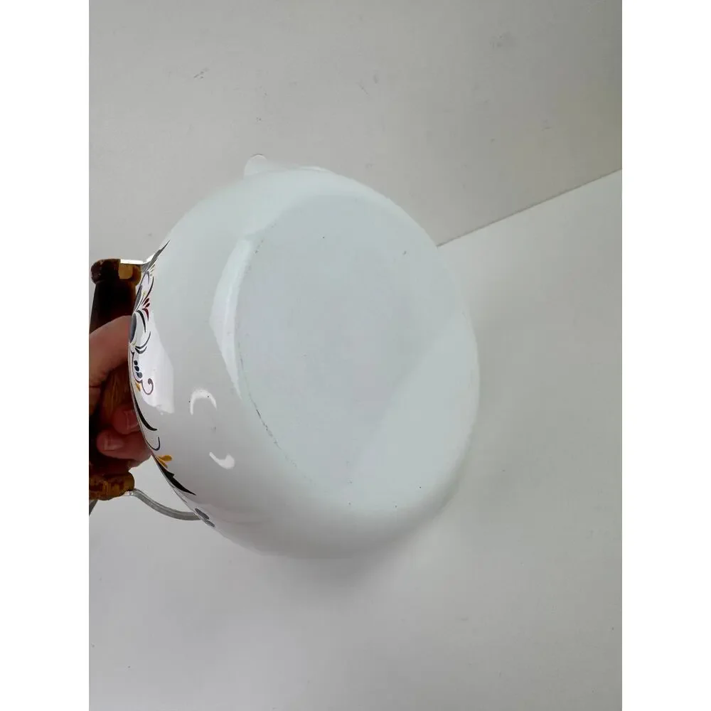 Vintage Master Cuisine Kettle White Tea Pot Floral Stainless Steel Wooden Handle
